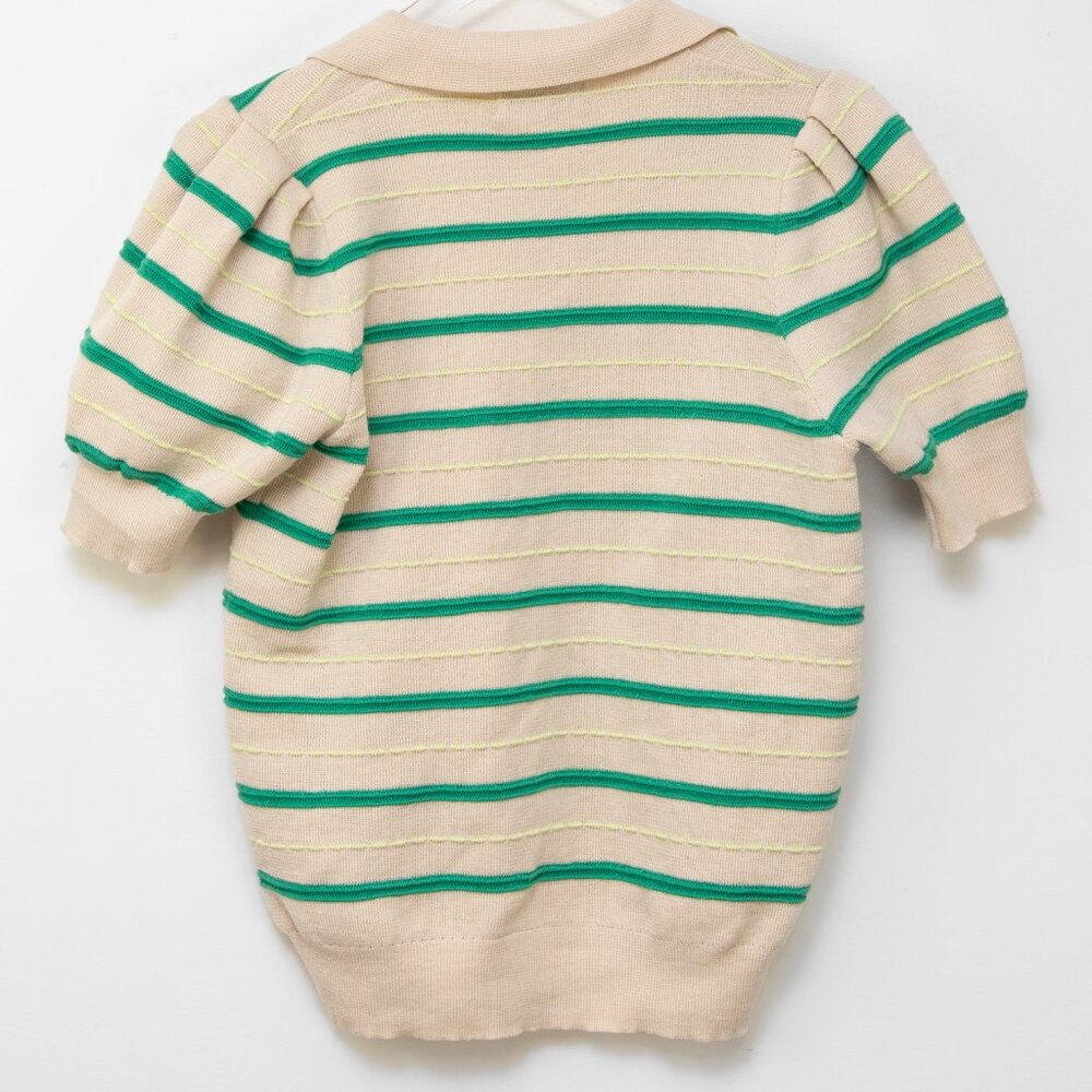 Greylin Billie Knit Polo Top Stripe Collar Short Sleeve Tan Green Medium New - Picture 3 of 6